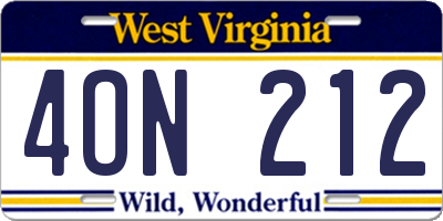 WV license plate 4ON212