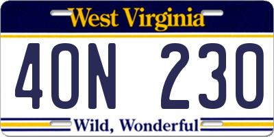 WV license plate 4ON230