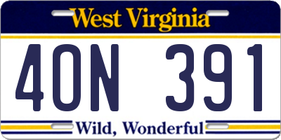 WV license plate 4ON391