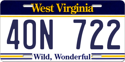 WV license plate 4ON722