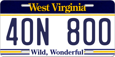WV license plate 4ON800