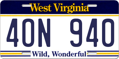 WV license plate 4ON940