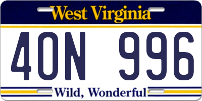 WV license plate 4ON996
