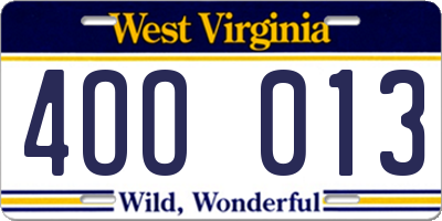 WV license plate 4OO013