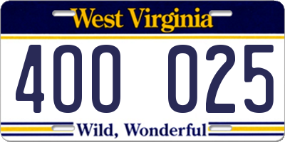 WV license plate 4OO025