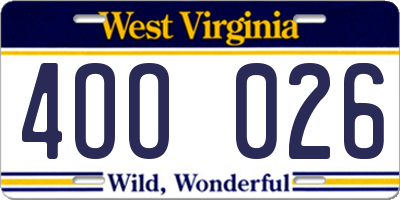WV license plate 4OO026