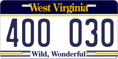 WV license plate 4OO030