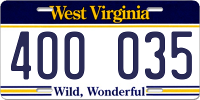 WV license plate 4OO035