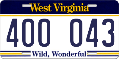 WV license plate 4OO043