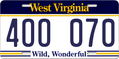 WV license plate 4OO070