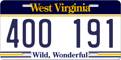 WV license plate 4OO191