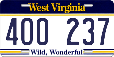 WV license plate 4OO237