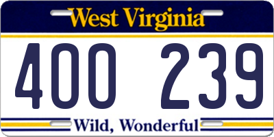 WV license plate 4OO239