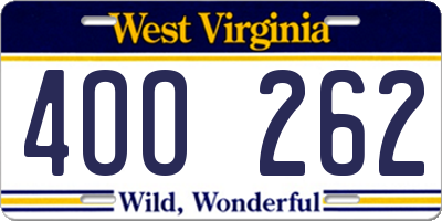 WV license plate 4OO262