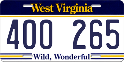 WV license plate 4OO265