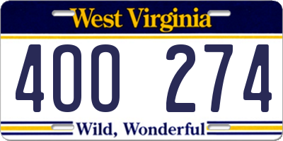 WV license plate 4OO274