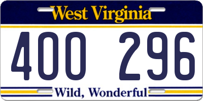 WV license plate 4OO296