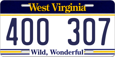 WV license plate 4OO307