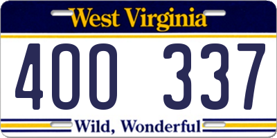 WV license plate 4OO337