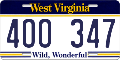 WV license plate 4OO347