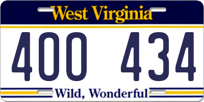 WV license plate 4OO434