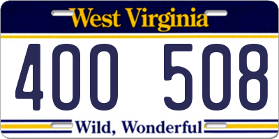 WV license plate 4OO508