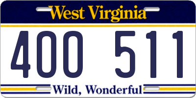 WV license plate 4OO511