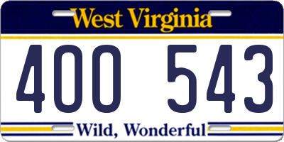 WV license plate 4OO543