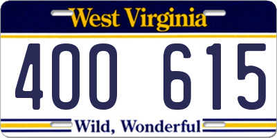 WV license plate 4OO615