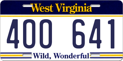 WV license plate 4OO641