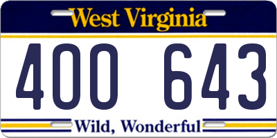 WV license plate 4OO643