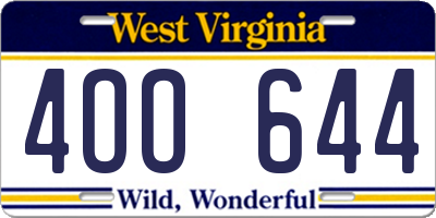 WV license plate 4OO644