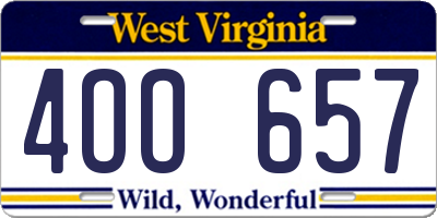 WV license plate 4OO657