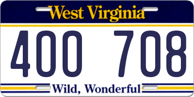 WV license plate 4OO708