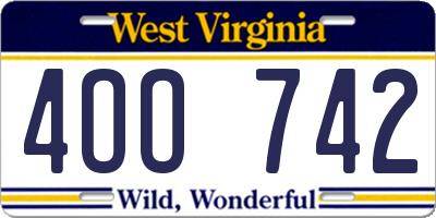 WV license plate 4OO742