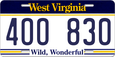 WV license plate 4OO830