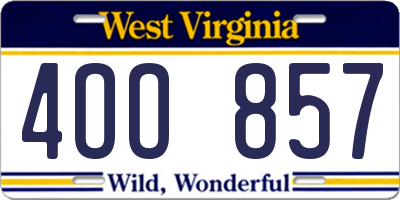 WV license plate 4OO857