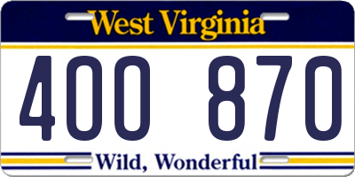 WV license plate 4OO870
