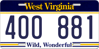 WV license plate 4OO881