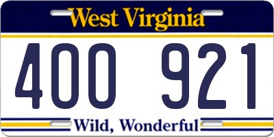 WV license plate 4OO921