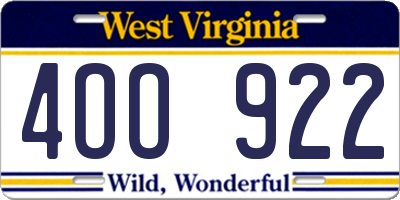 WV license plate 4OO922