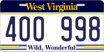 WV license plate 4OO998