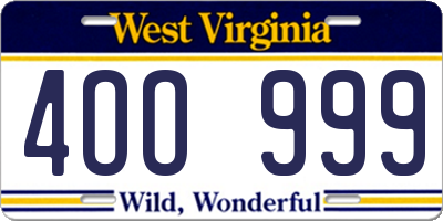 WV license plate 4OO999