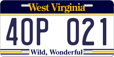 WV license plate 4OP021
