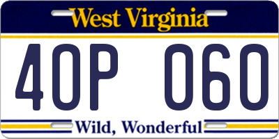 WV license plate 4OP060