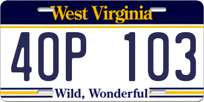 WV license plate 4OP103