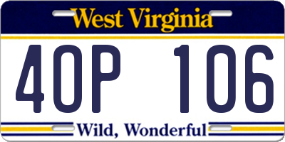 WV license plate 4OP106