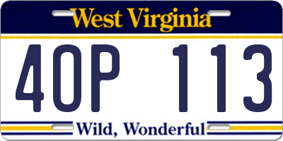 WV license plate 4OP113
