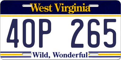 WV license plate 4OP265