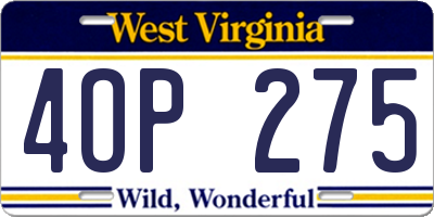 WV license plate 4OP275